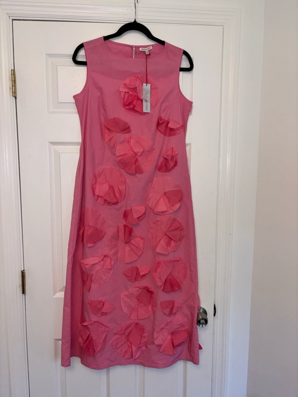 Frances Valentine Poplin Origami Flower Boatneck Sleeveless Midi Dress Small NWT - Picture 8 of 16